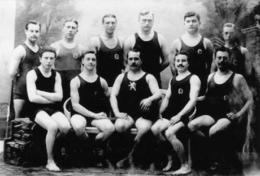 Equipe belge de water-polo. Mdaille d'argent aux J.O. de Londres en 1908 - Victor Boin debout, troisime de gauche